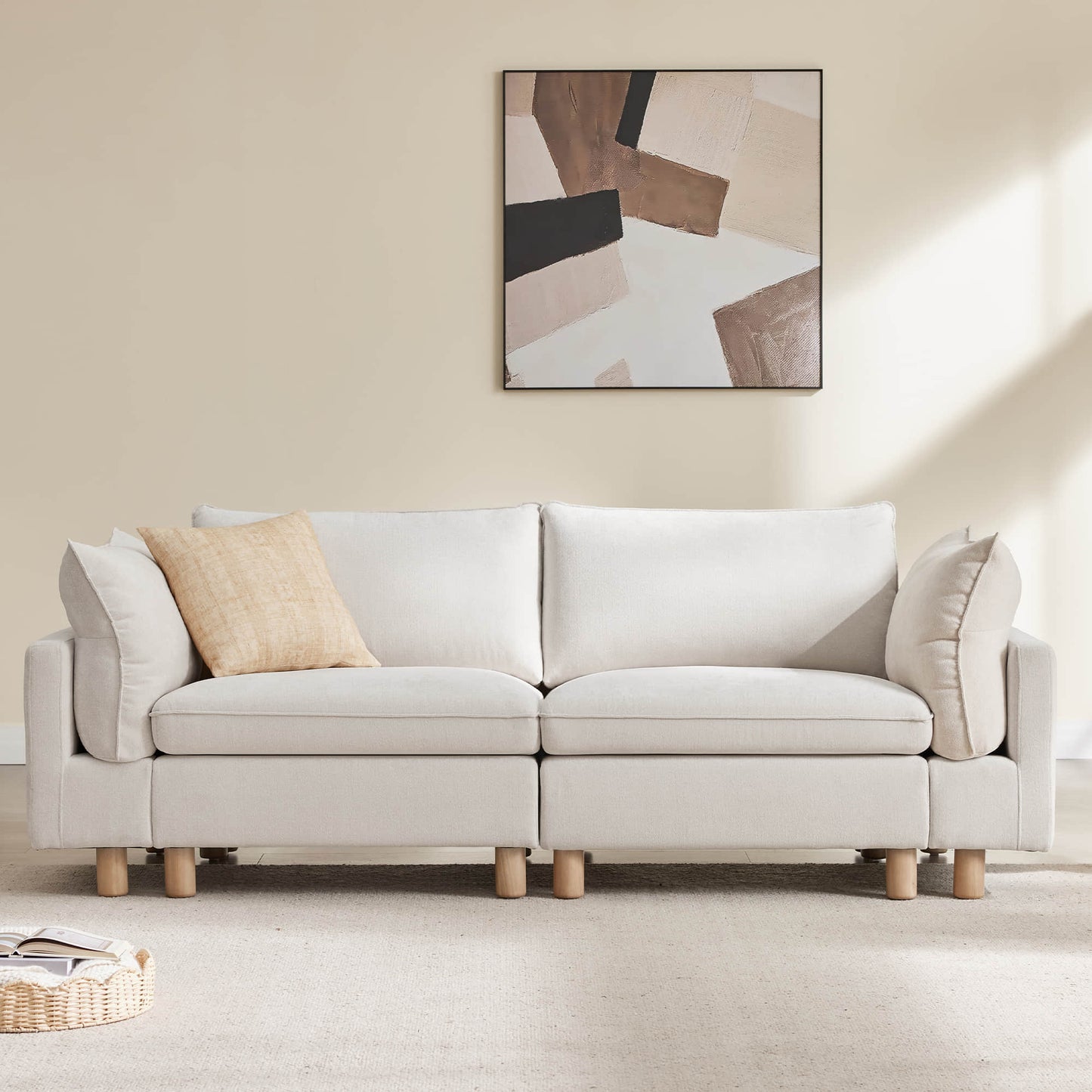 Modular 2-Seat Sofa with Wood Legs in Classic Grey