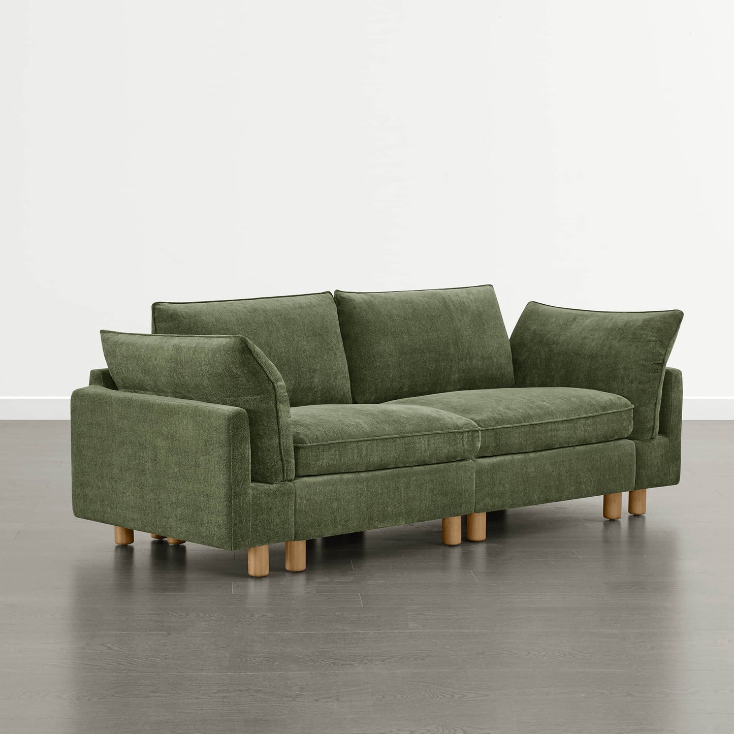 Modular 2-Seat Sofa with Wood Legs in Classic Grey