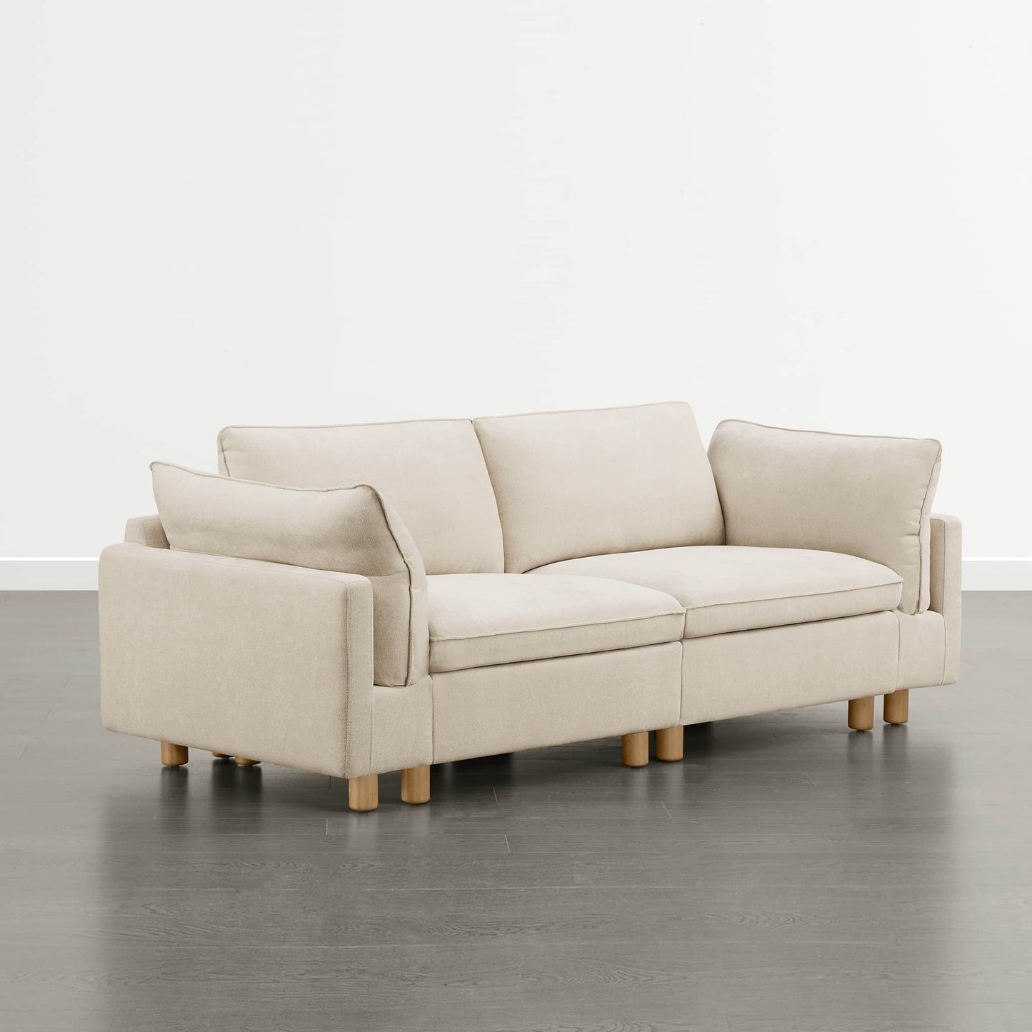 Modular 2-Seat Sofa with Wood Legs in Classic Grey