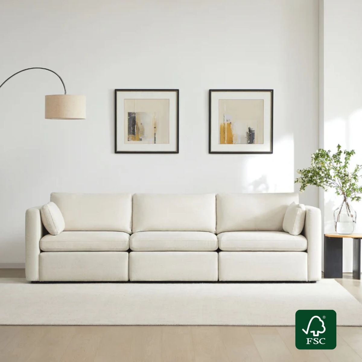 Modular 3-Seat Sofa with Customizable Configuration