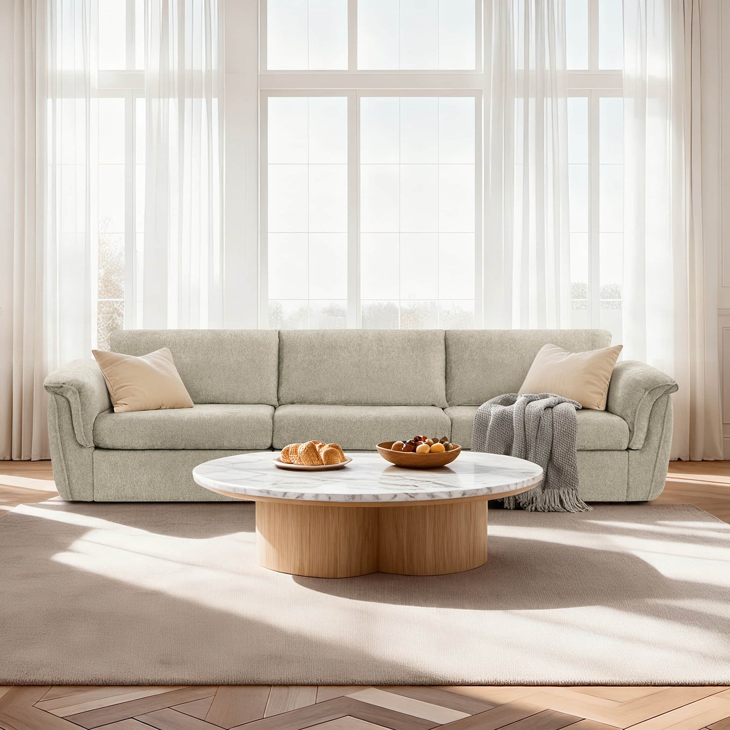 Modular 3-Seat Sofa with Double-Layer Armrests
