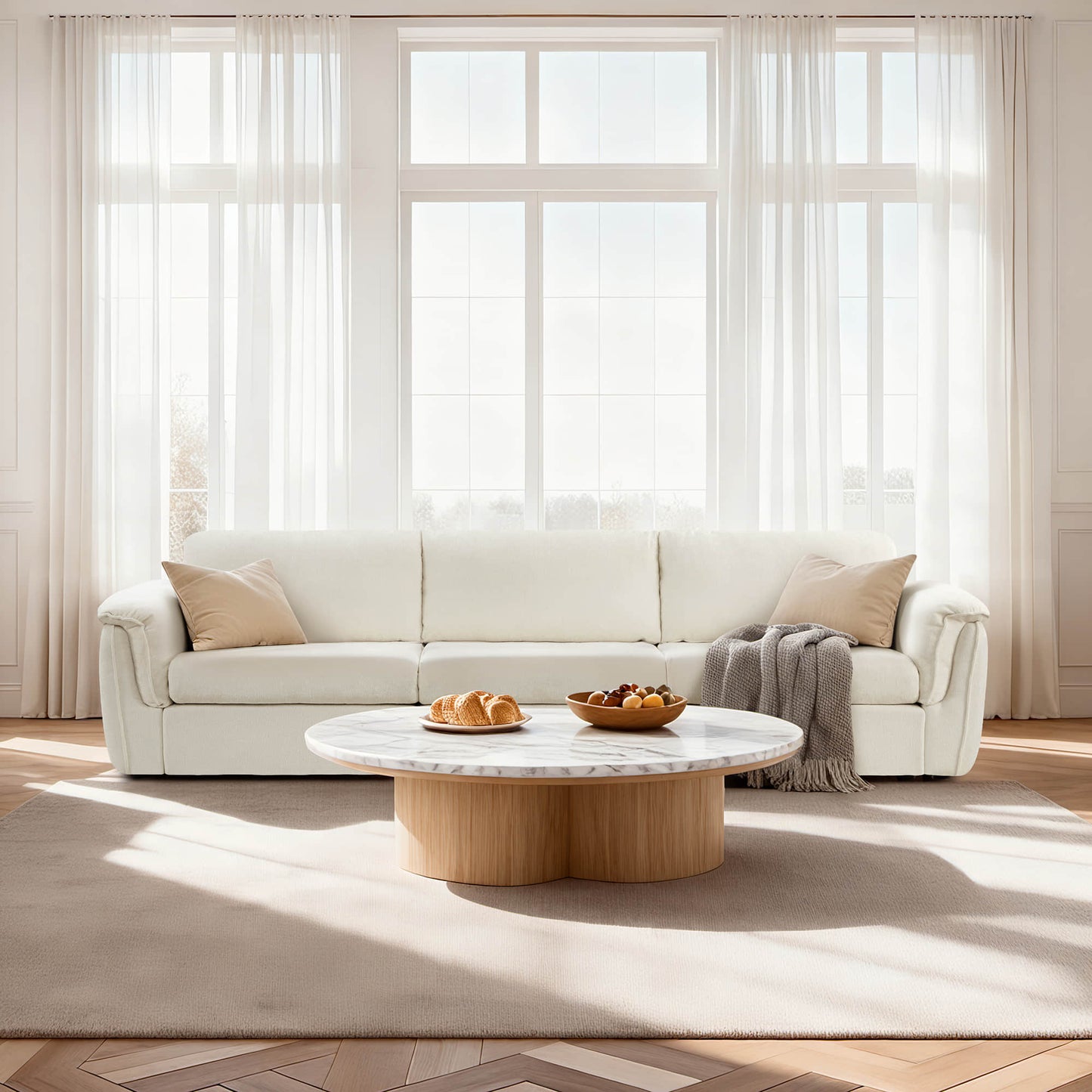 Modular 3-Seat Sofa with Double-Layer Armrests