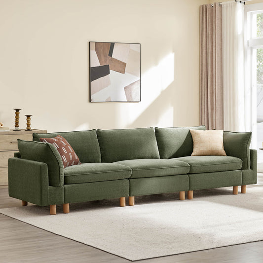 Modular 3-Seat Sofa with Wooden Legs in Neutral Fabric
