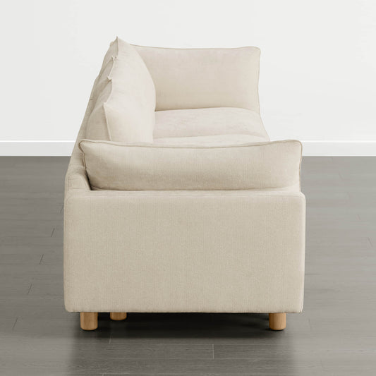 Modular 3-Seat Sofa with Wooden Legs in Neutral Fabric