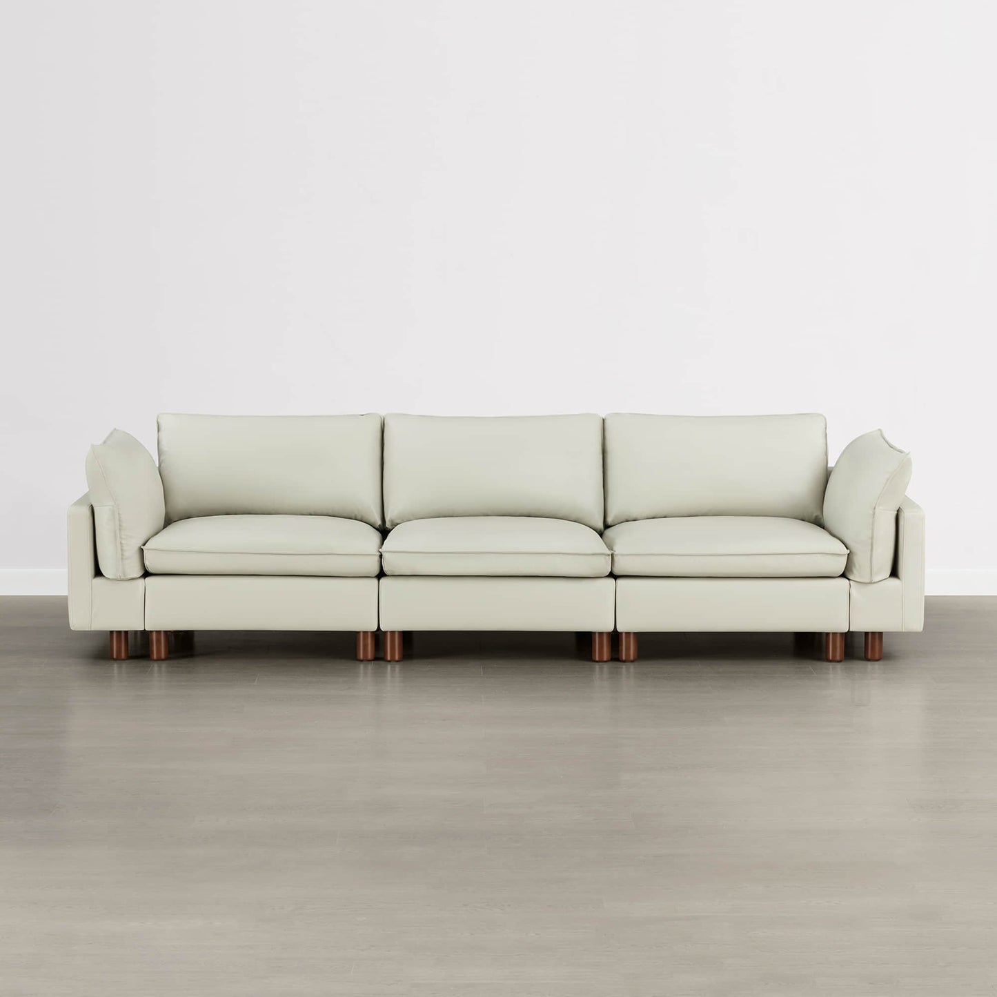 Modular 3-Seat Sofa with Wooden Legs in Neutral Fabric