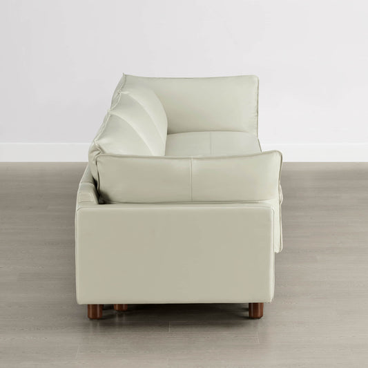 Modular 3-Seat Sofa with Wooden Legs in Neutral Fabric