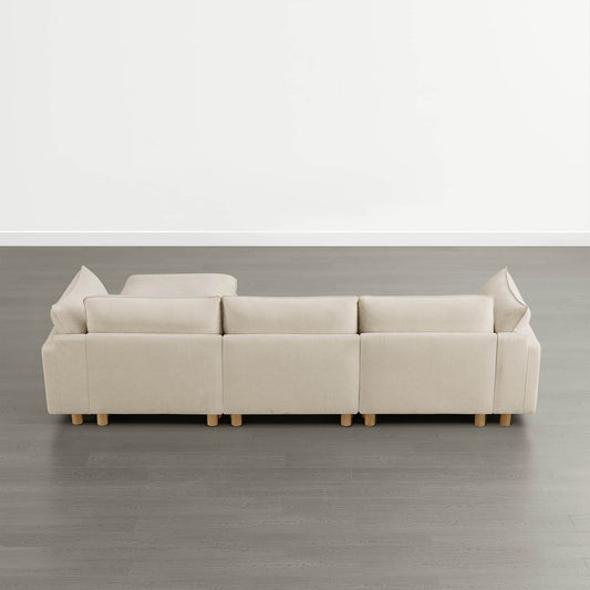 Modular 4-Seat Sectional Sofa with Wood Legs in Grey Fabric