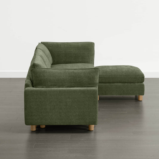 Modular 4-Seat Sectional Sofa with Wood Legs in Grey Fabric