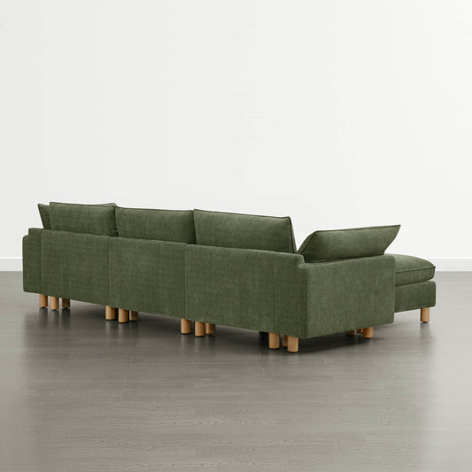 Modular 4-Seat Sectional Sofa with Wood Legs in Grey Fabric