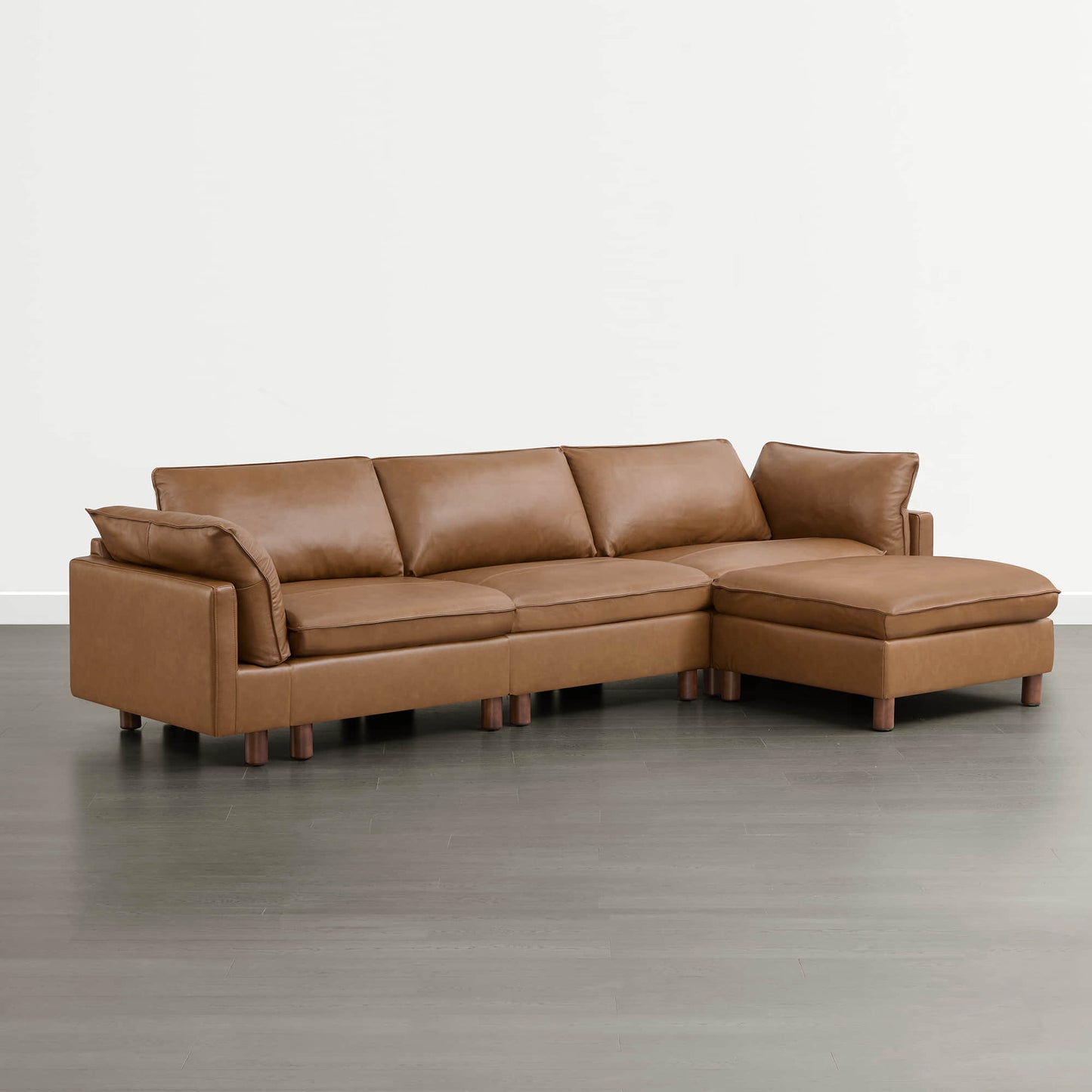 Modular 4-Seat Sectional Sofa with Wood Legs in Grey Fabric