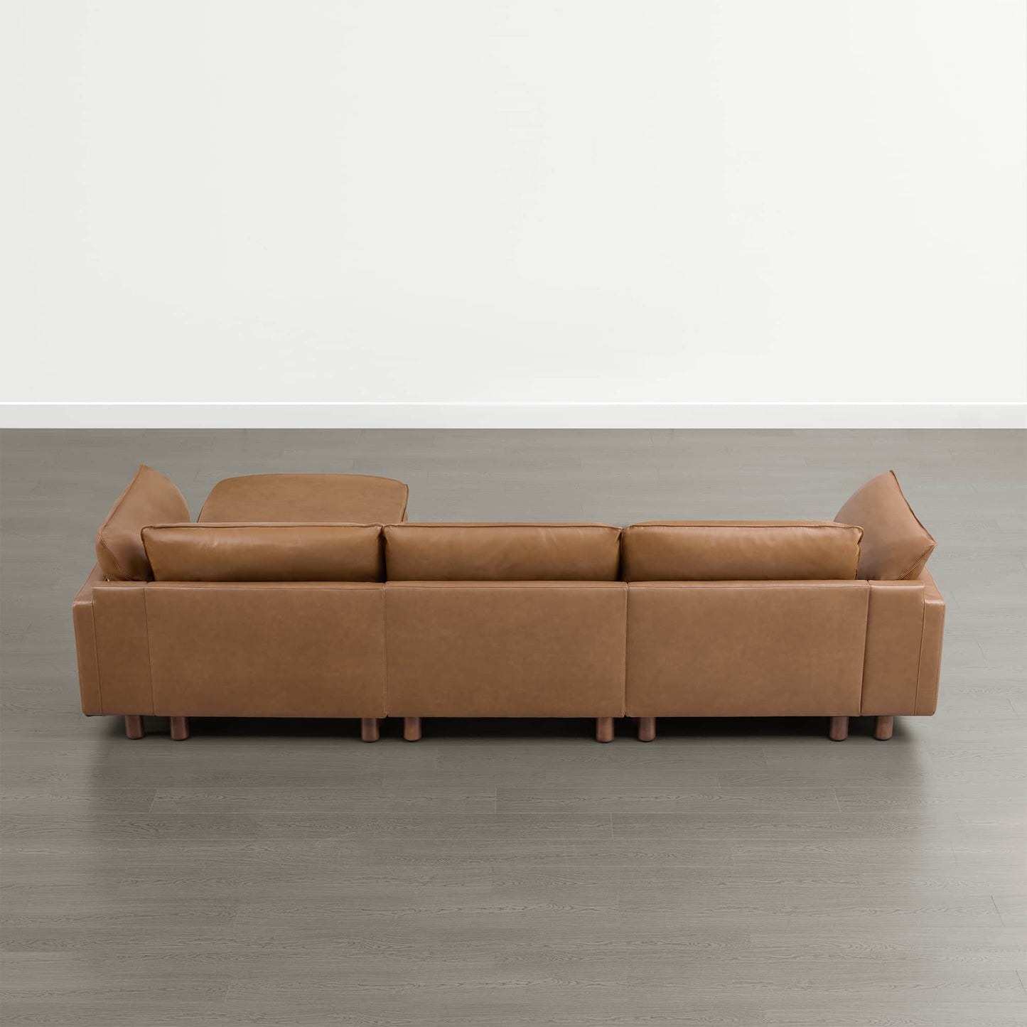 Modular 4-Seat Sectional Sofa with Wood Legs in Grey Fabric