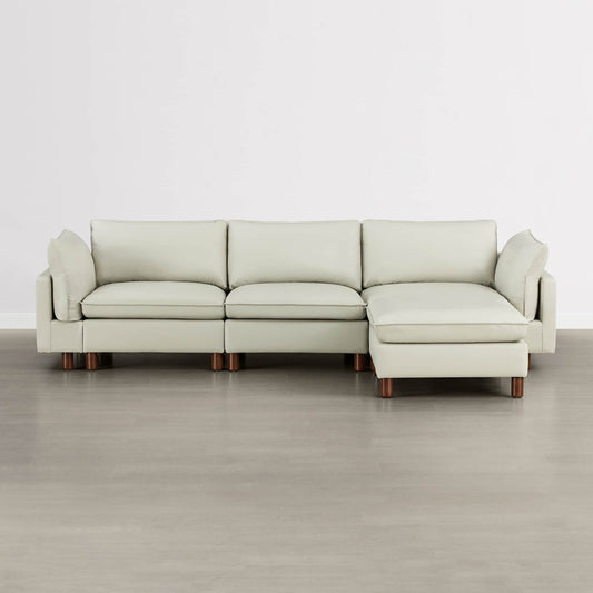 Modular 4-Seat Sectional Sofa with Wood Legs in Grey Fabric