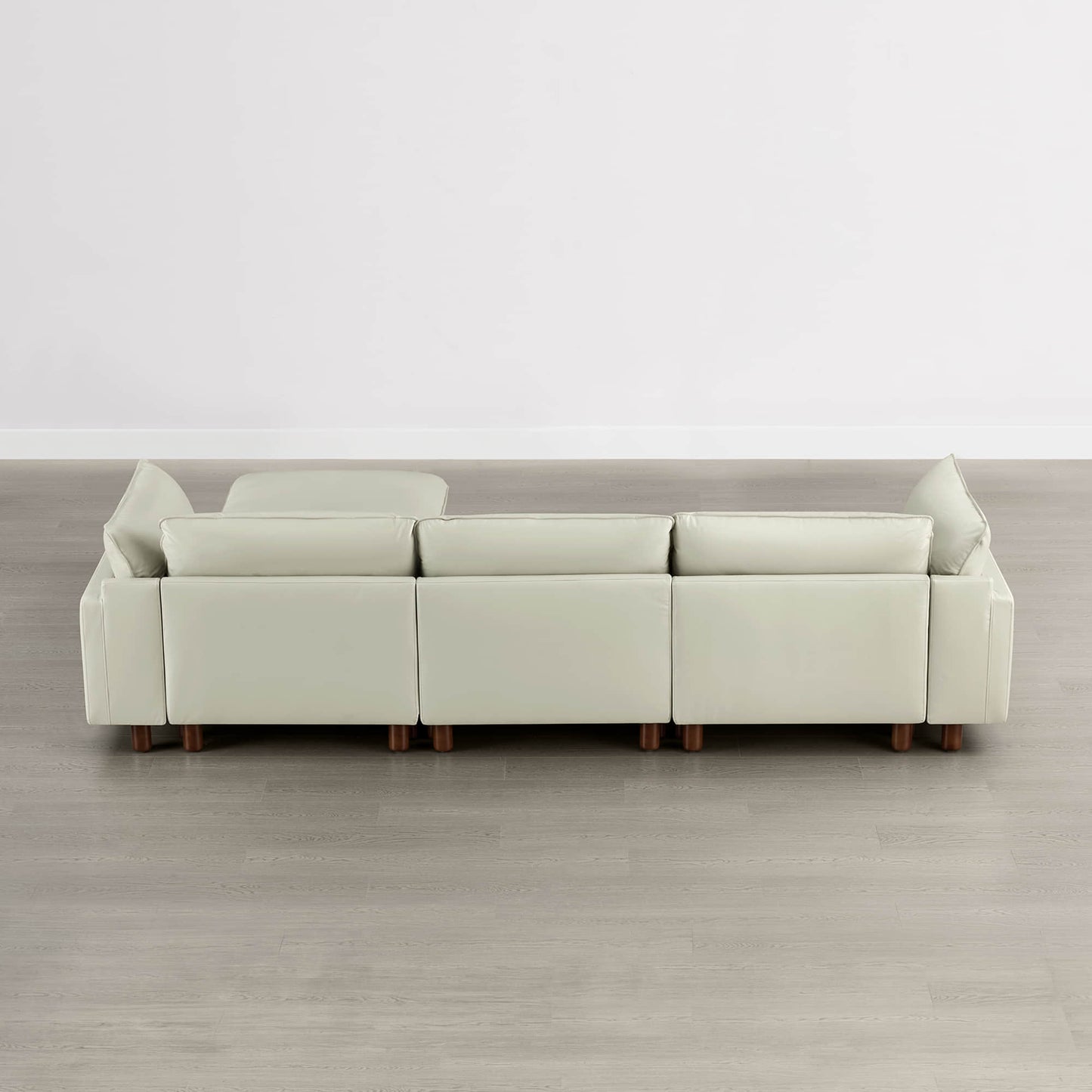 Modular 4-Seat Sectional Sofa with Wood Legs in Grey Fabric
