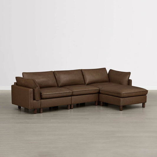 Modular 4-Seat Sectional Sofa with Wood Legs in Grey Fabric