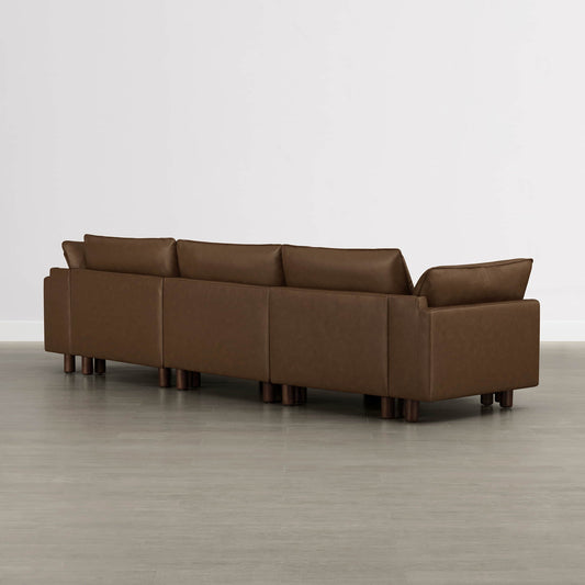 Modular 4-Seat Sectional Sofa with Wood Legs in Grey Fabric