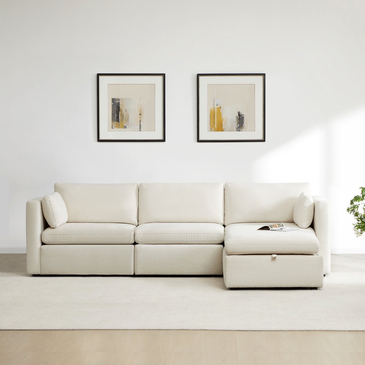 Modular 4-Seat Sofa Chaise with Storage Ottoman