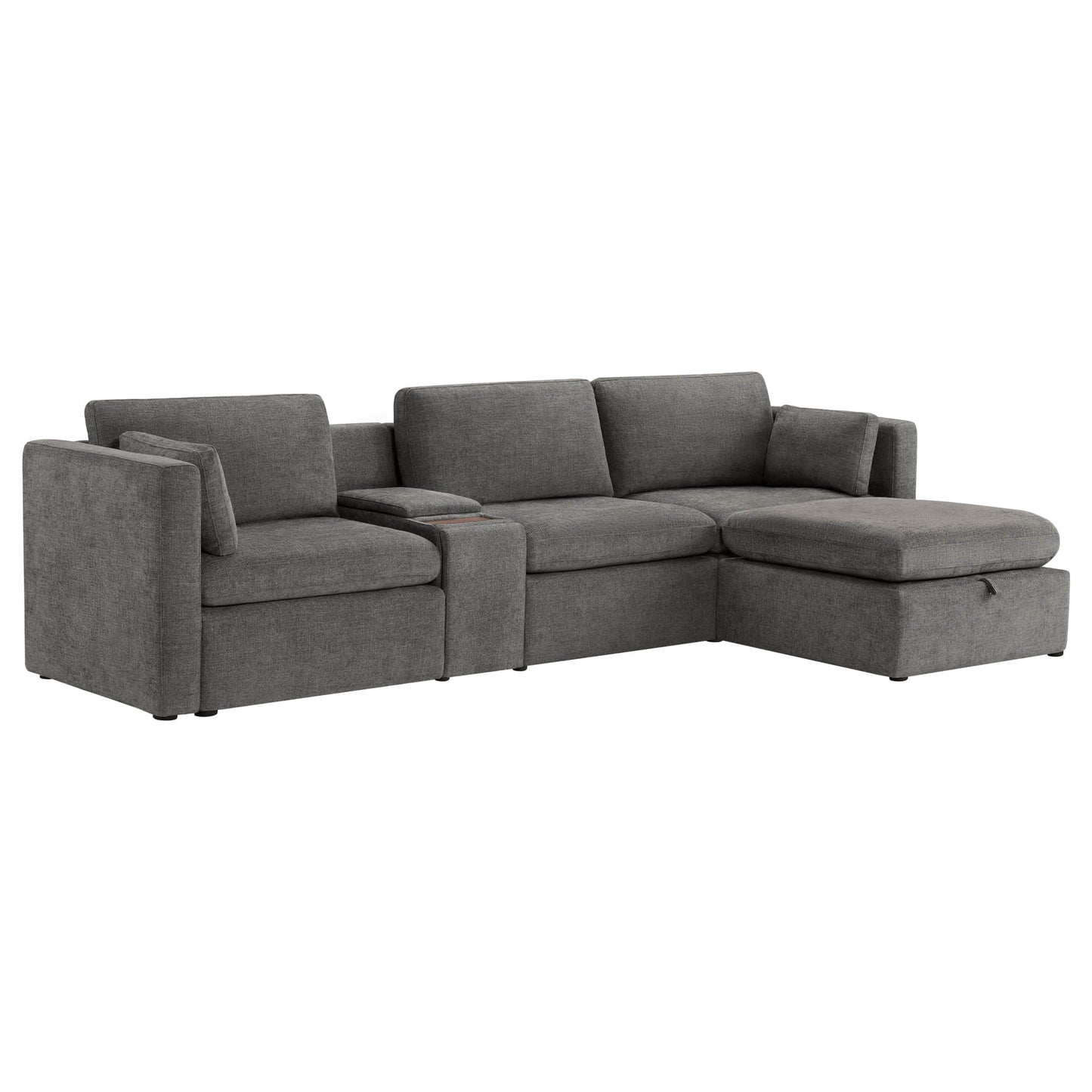 Modular 4-Seat Sofa Chaise with Storage Ottoman