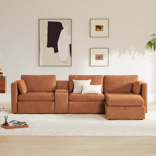 Modular 4-Seat Sofa Chaise with Storage Ottoman