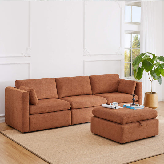 Modular 4-Seat Sofa Chaise with Storage Ottoman