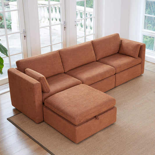 Modular 4-Seat Sofa Chaise with Storage Ottoman
