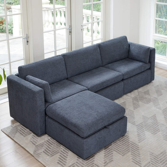 Modular 4-Seat Sofa Chaise with Storage Ottoman