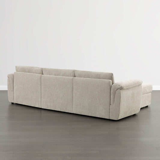 Modular 4-Seat Sofa with Storage Ottoman in Neutral Fabric