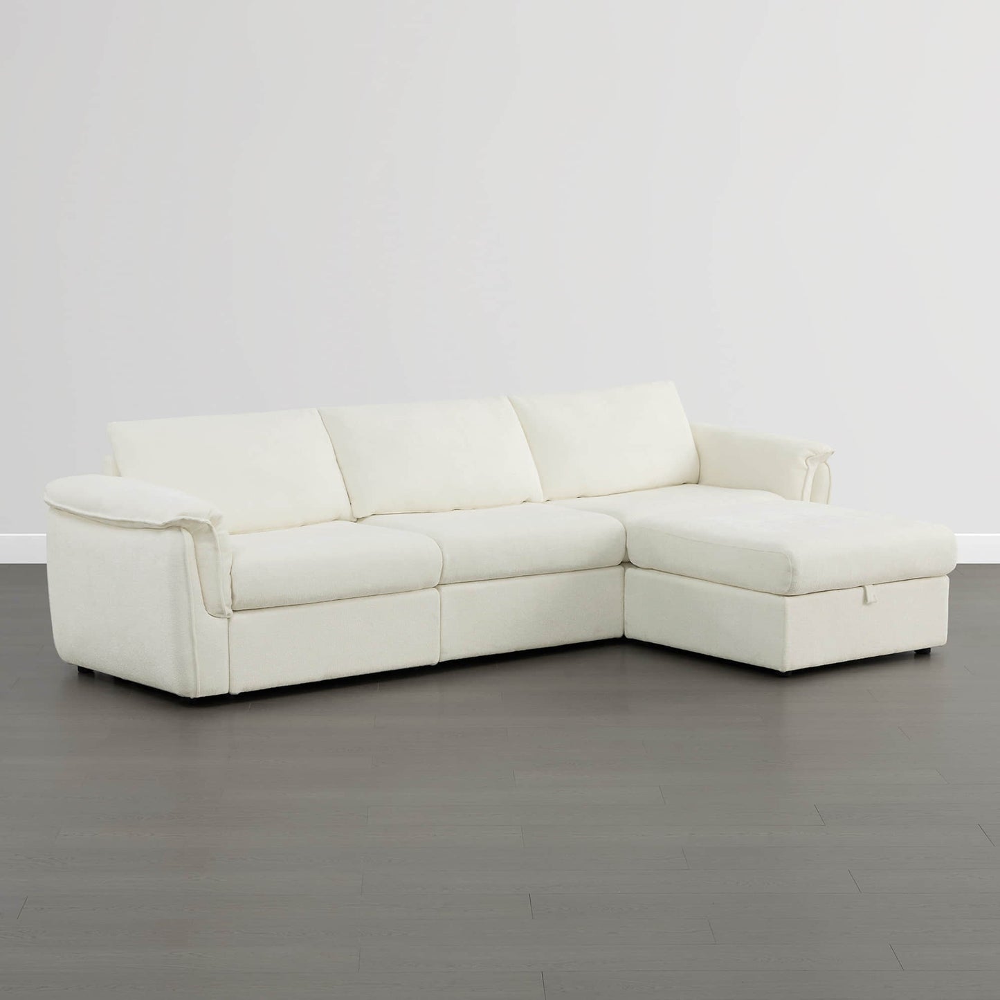 Modular 4-Seat Sofa with Storage Ottoman in Neutral Fabric