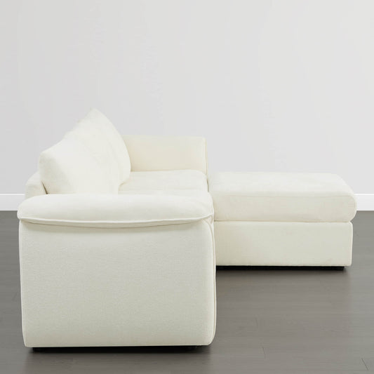 Modular 4-Seat Sofa with Storage Ottoman in Neutral Fabric