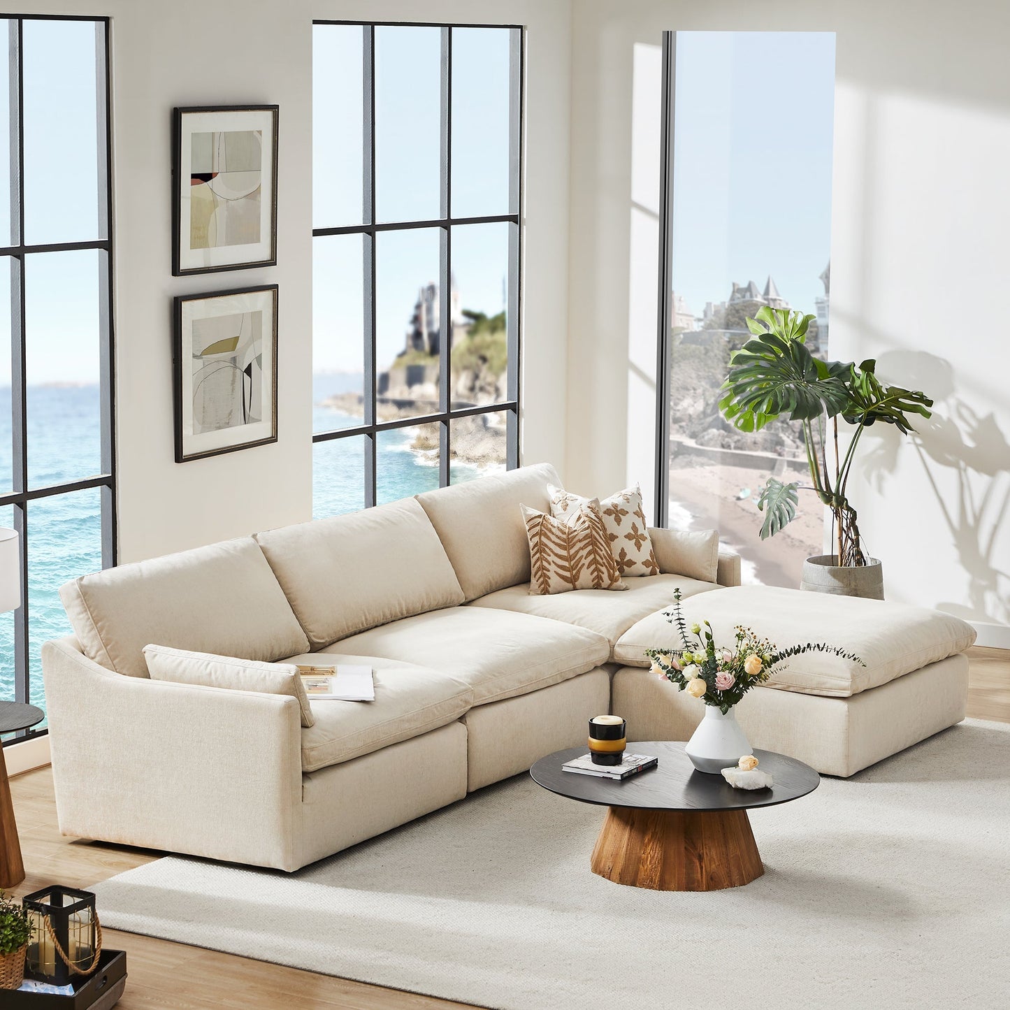 Modular 4-Seater Sofa-Chaise with Angled Design