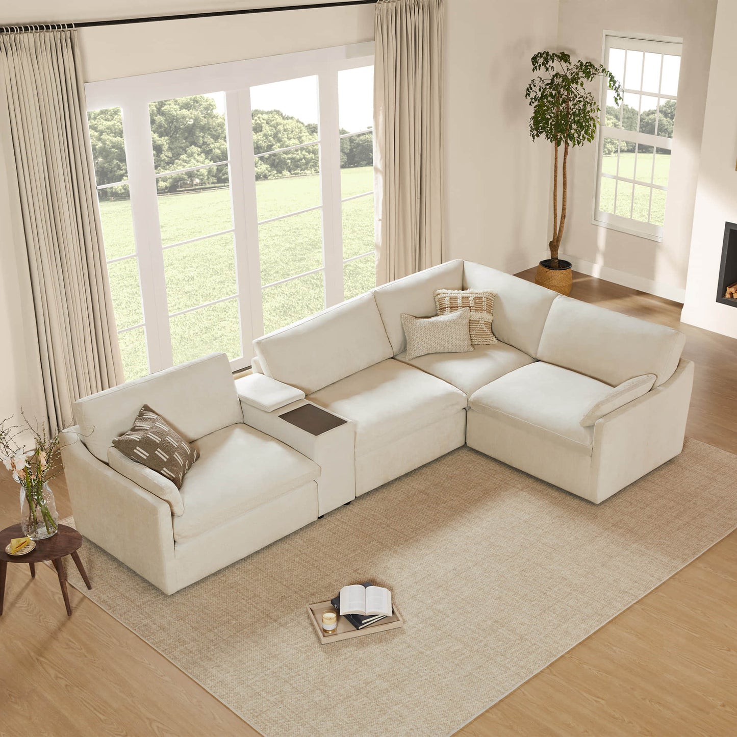 Modular 4-Seater Sofa-Chaise with Angled Design
