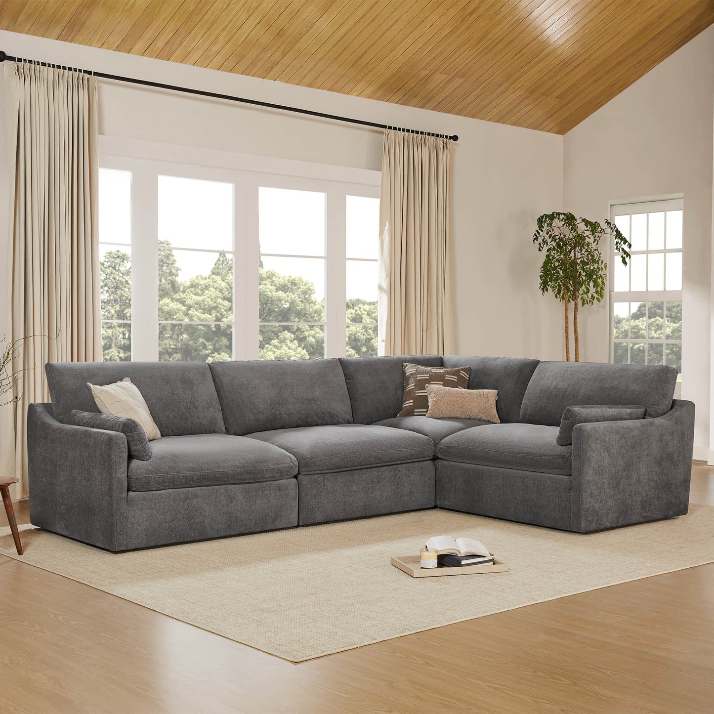 Modular 4-Seater Sofa-Chaise with Angled Design