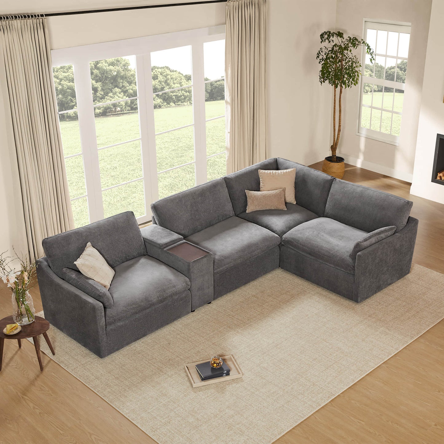 Modular 4-Seater Sofa-Chaise with Angled Design