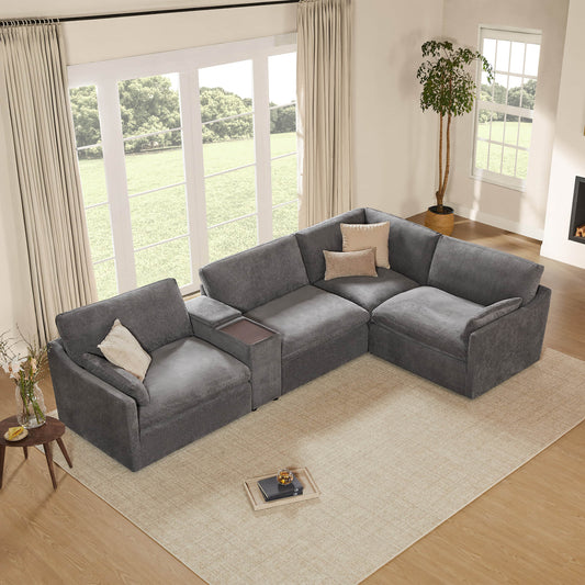 Modular 4-Seater Sofa-Chaise with Angled Design