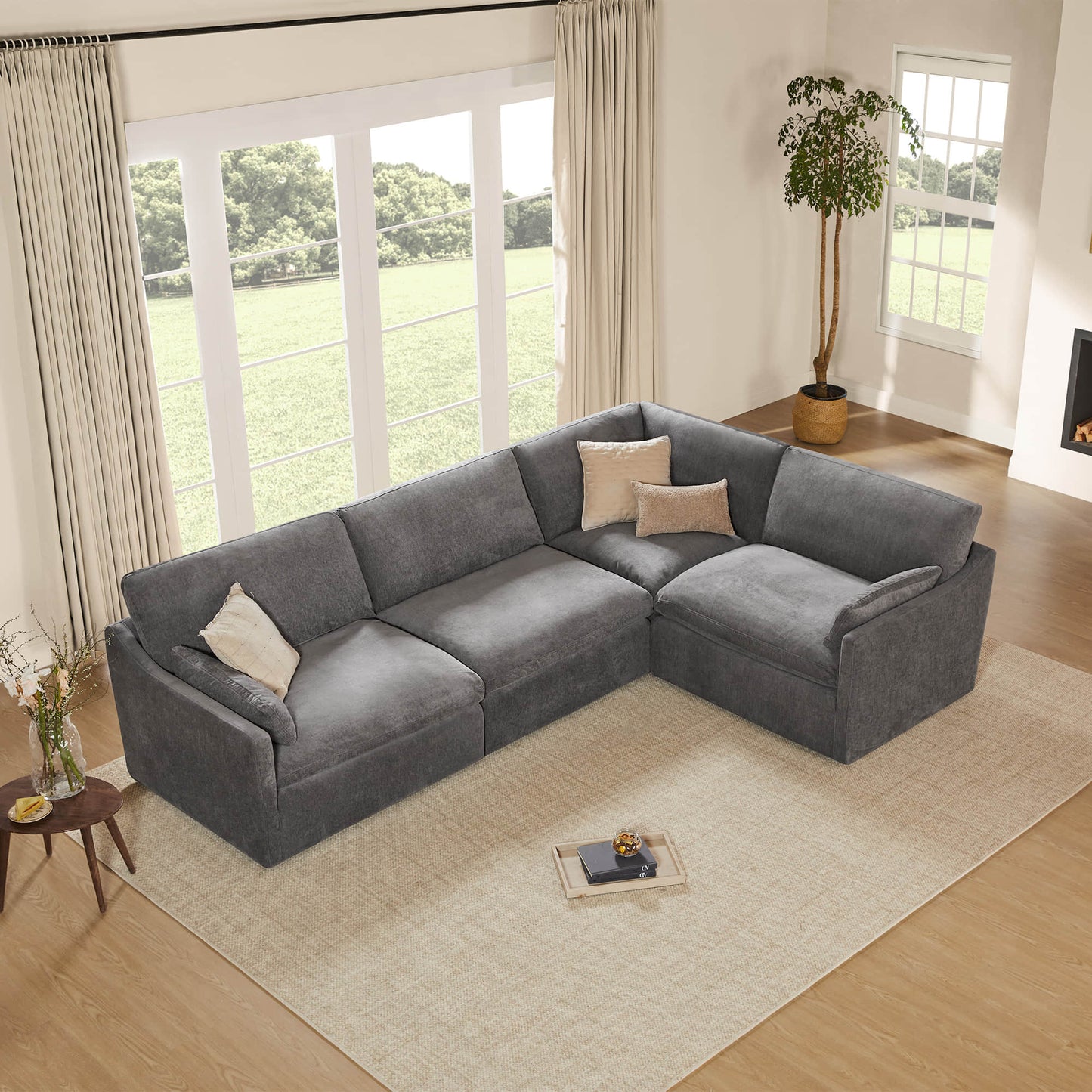 Modular 4-Seater Sofa-Chaise with Angled Design