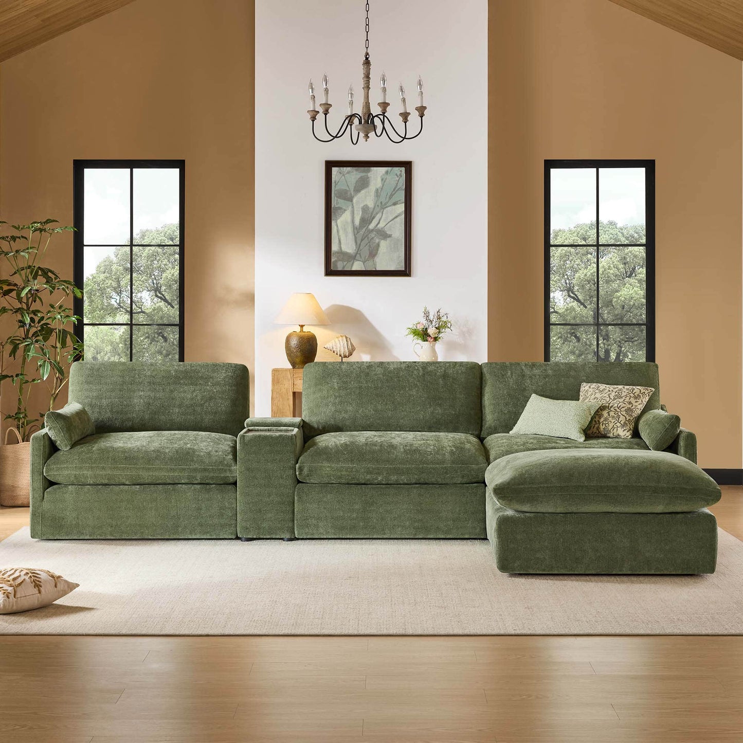 Modular 4-Seater Sofa-Chaise with Angled Design