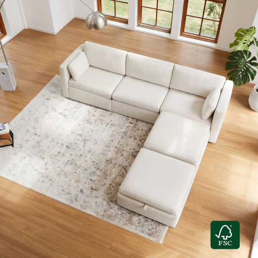 Modular 5-Seat Sofa Chaise with Storage Ottomans