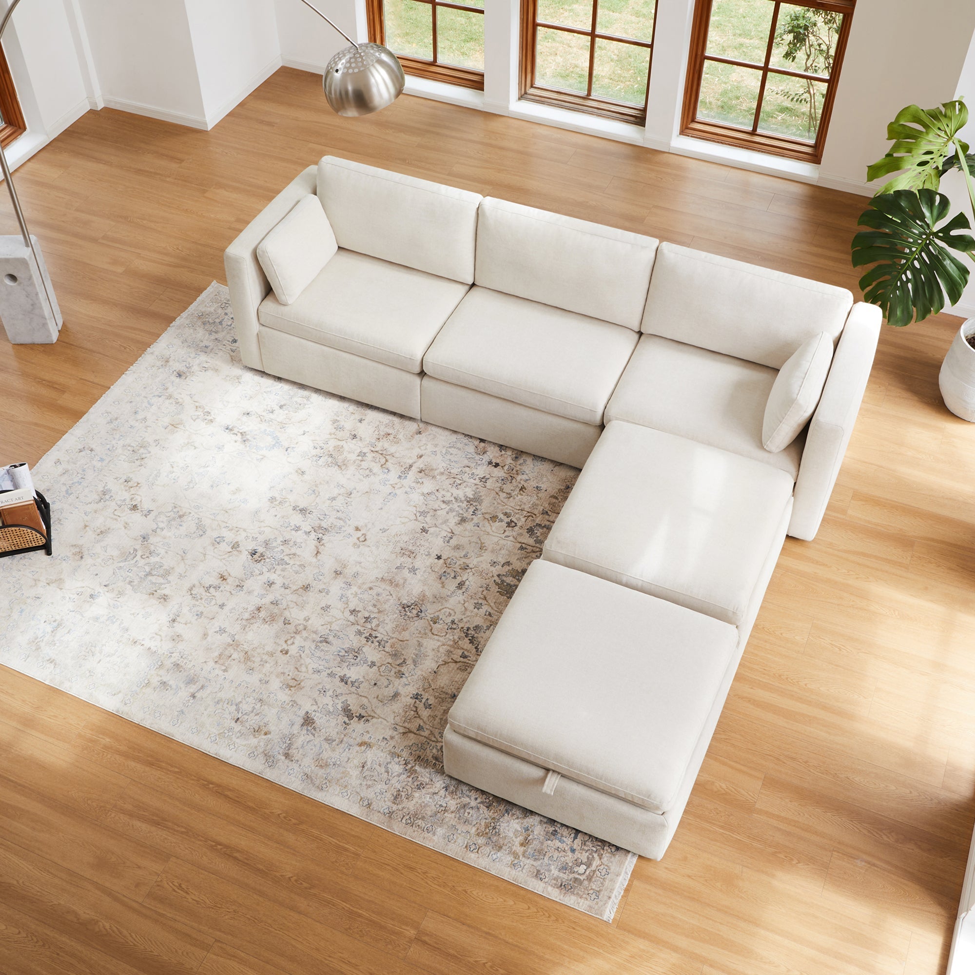 Modular 5-Seat Sofa Chaise with Storage Ottomans