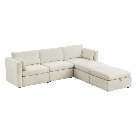 Modular 5-Seat Sofa Chaise with Storage Ottomans