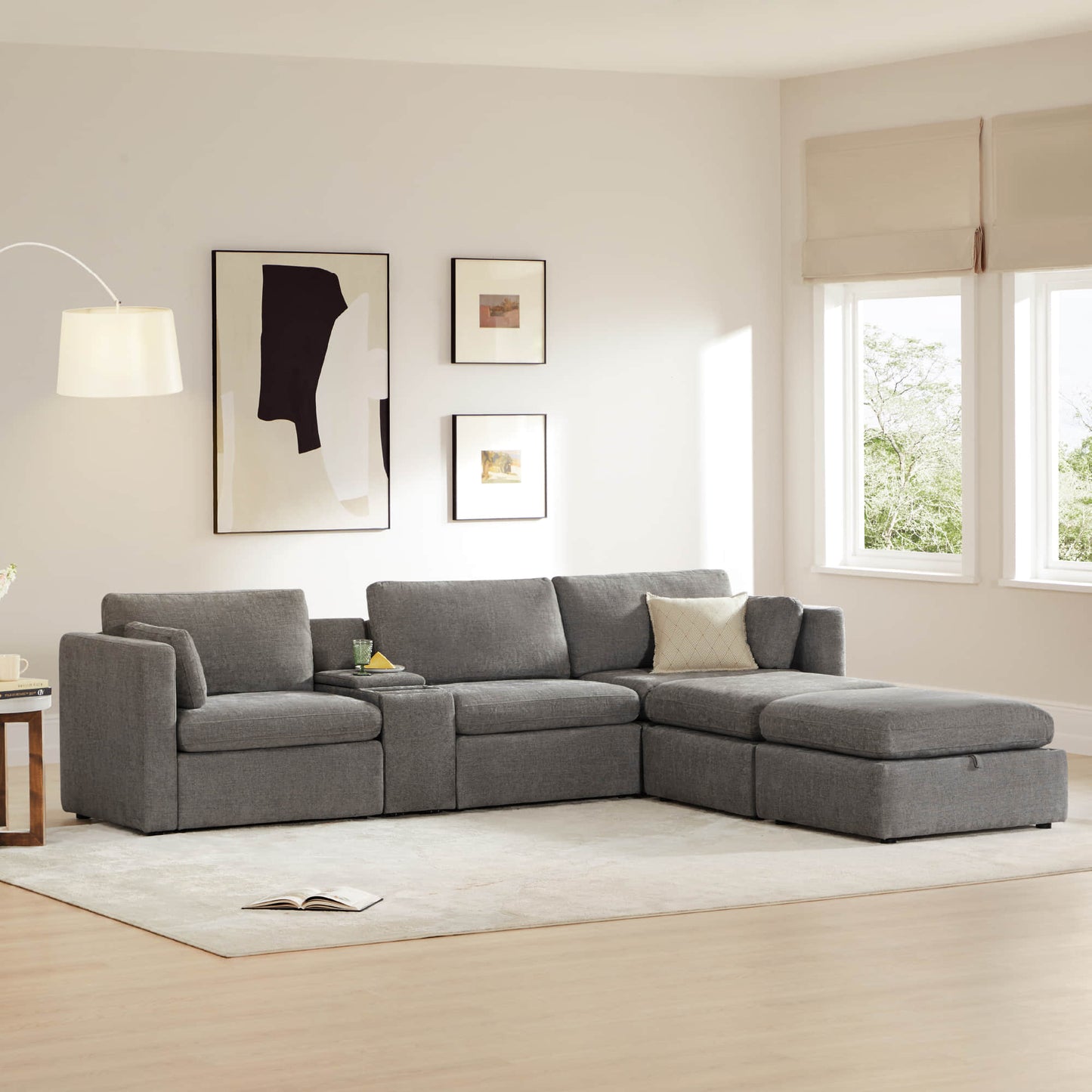 Modular 5-Seat Sofa Chaise with Storage Ottomans