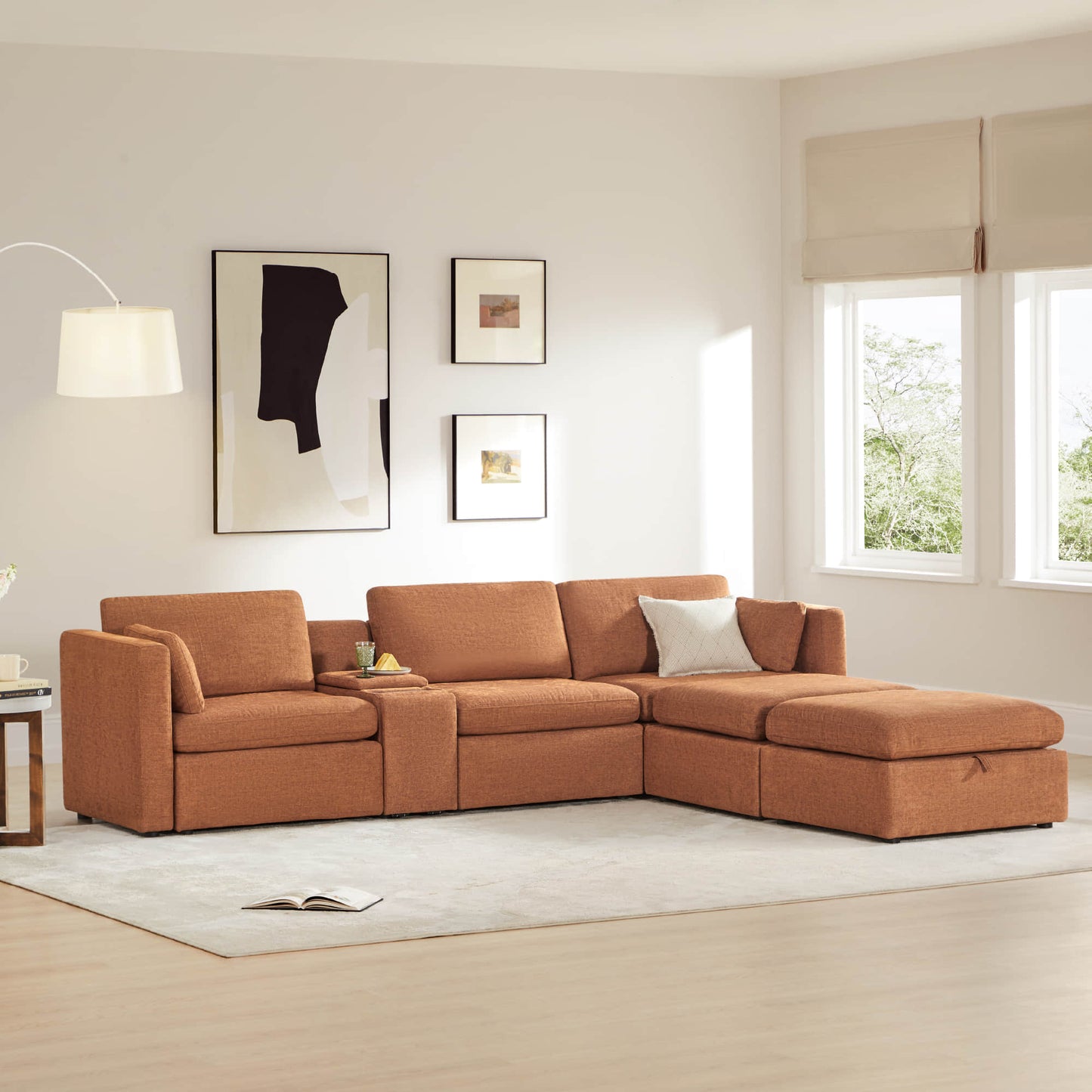 Modular 5-Seat Sofa Chaise with Storage Ottomans