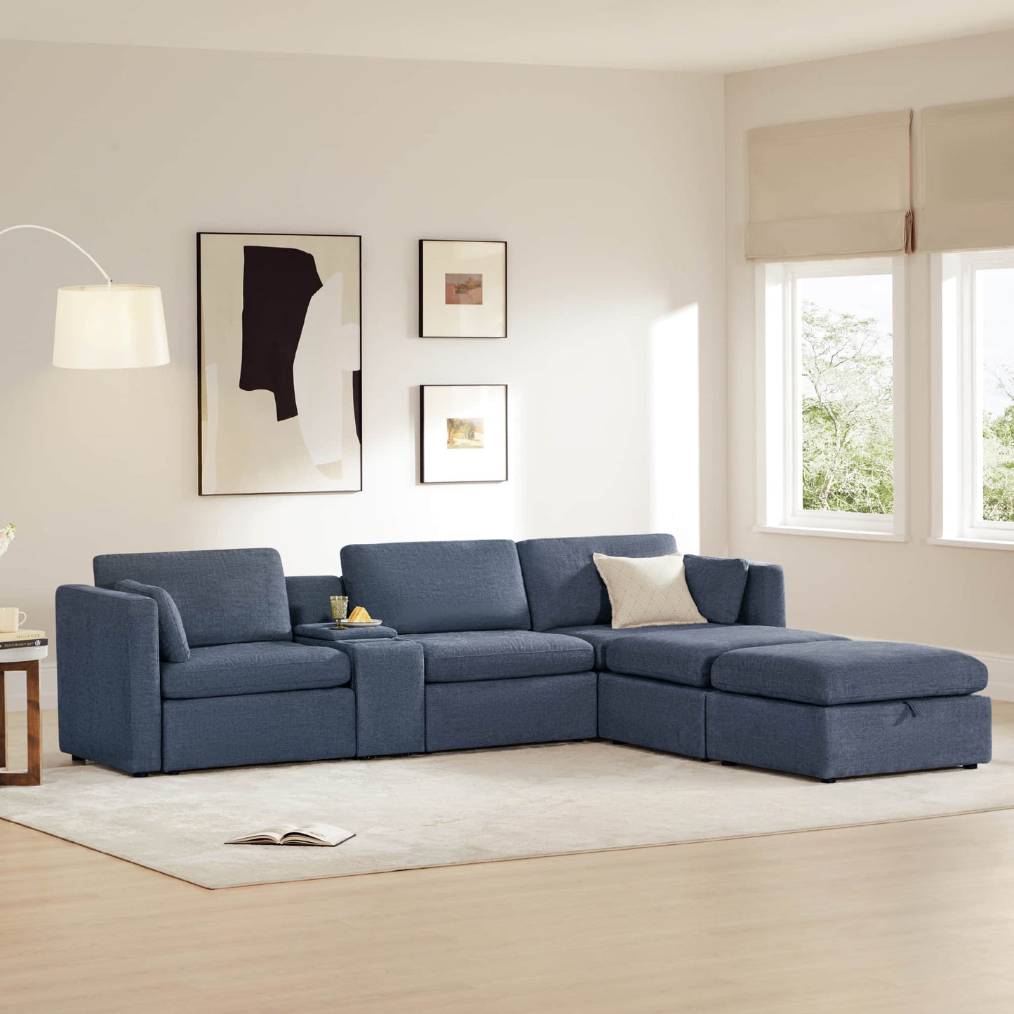 Modular 5-Seat Sofa Chaise with Storage Ottomans