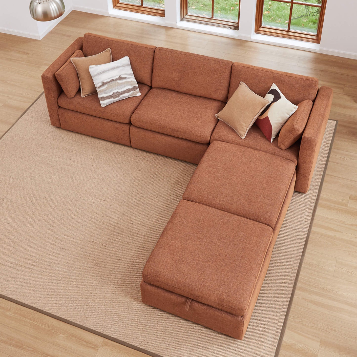 Modular 5-Seat Sofa Chaise with Storage Ottomans