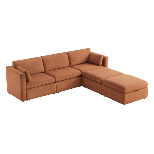 Modular 5-Seat Sofa Chaise with Storage Ottomans