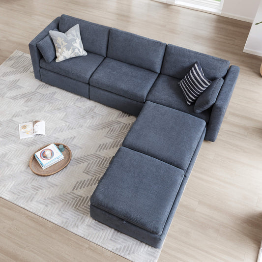 Modular 5-Seat Sofa Chaise with Storage Ottomans