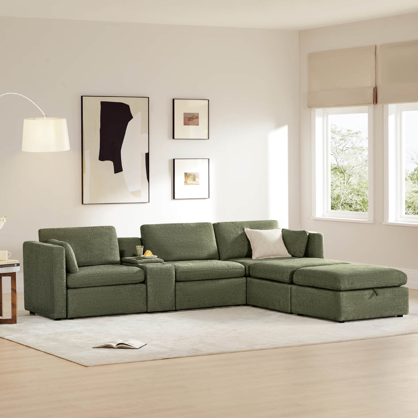 Modular 5-Seat Sofa Chaise with Storage Ottomans
