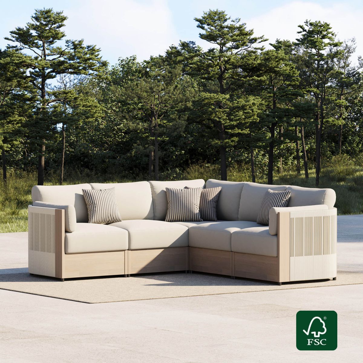 Modular 5-Seat Sofa in Acacia Wood with Rope Detailing