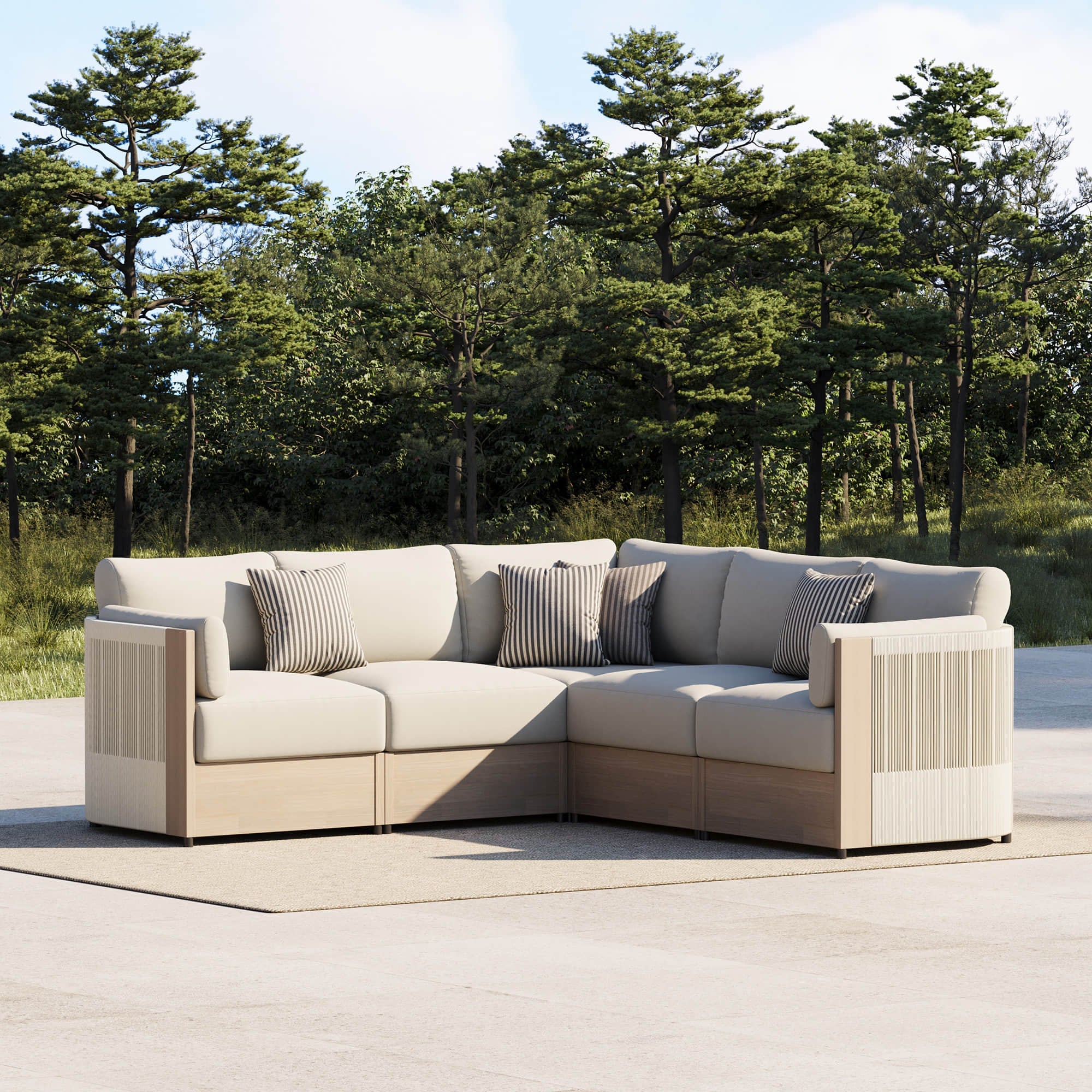 Modular 5-Seat Sofa in Acacia Wood with Rope Detailing