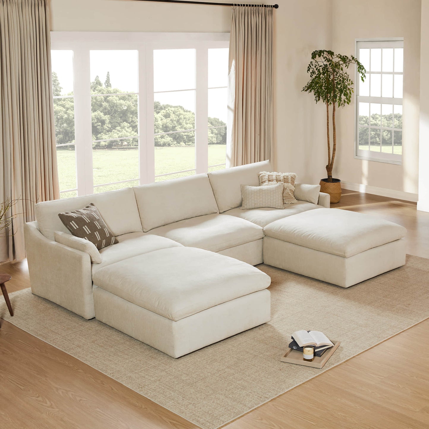 Modular 5-Seater Sofa with Chaise Lounge Design