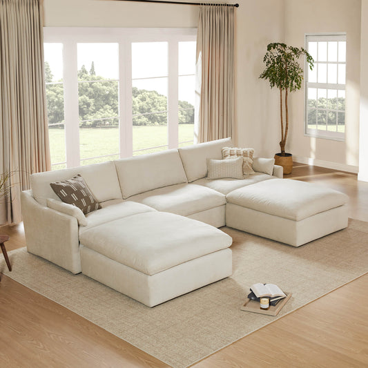 Modular 5-Seater Sofa with Chaise Lounge Design