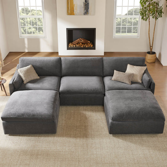Modular 5-Seater Sofa with Chaise Lounge Design